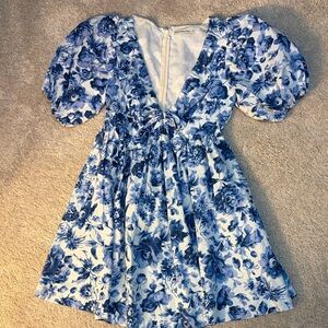 Abercrombie & Fitch Blue Floral Puff-Sleeve Dress